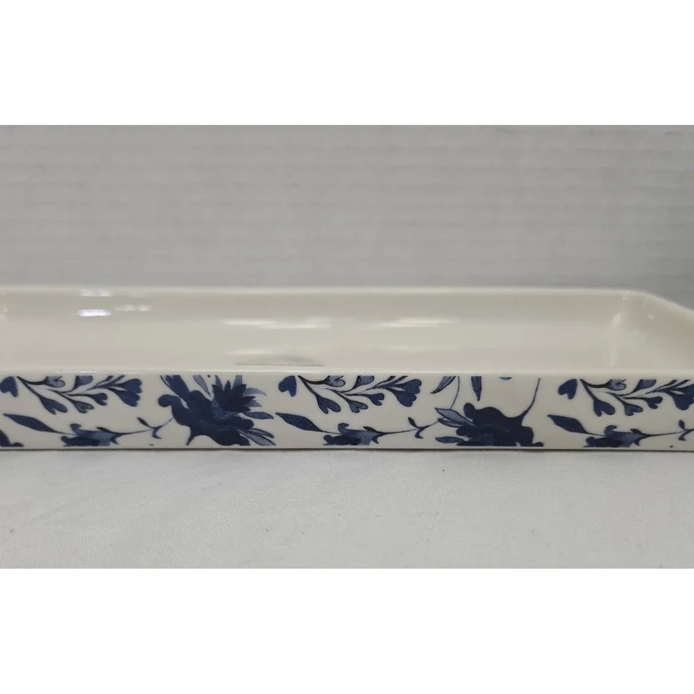 Southern Living Caroline Blue/White Floral Chinoiserie Lot/2 Vanity Tray/Holder